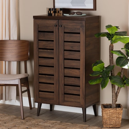 Baxton Studio Salma ModernWalnut Brown Finished Wood 2-Door Shoe Storage Cabinet 195-11725-ZORO